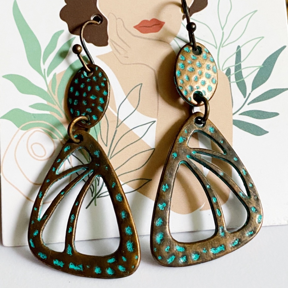 Vintage Copper Green Patina Bohemian Style Earrings